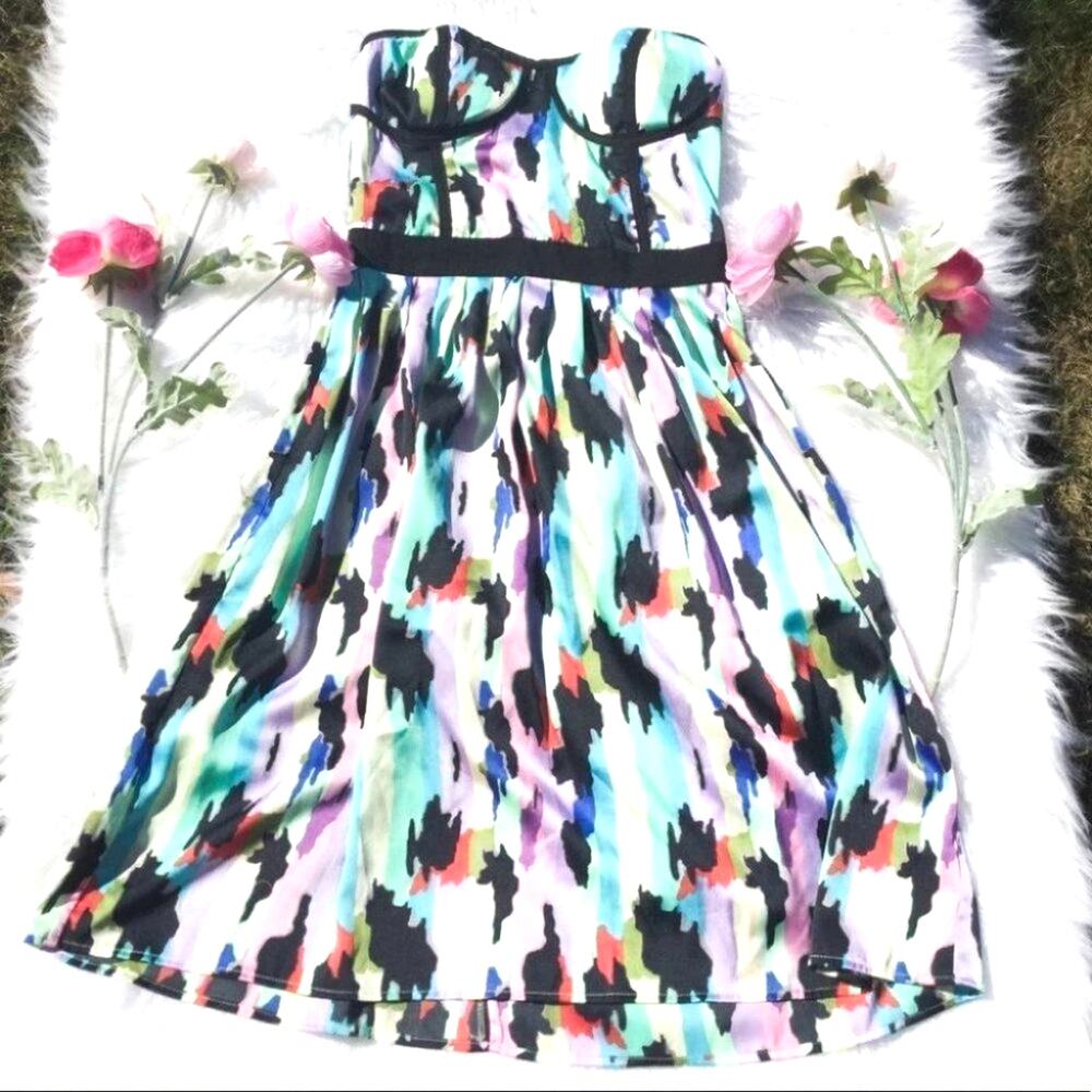 Ark & Co Abstract Colorful Strapless Dress Small Wedding Prom Lightweight Chic